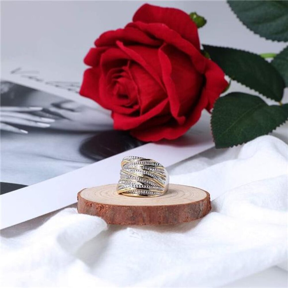 2 Tone Intertwined Crossover Statement Ring Chunk… - image 5